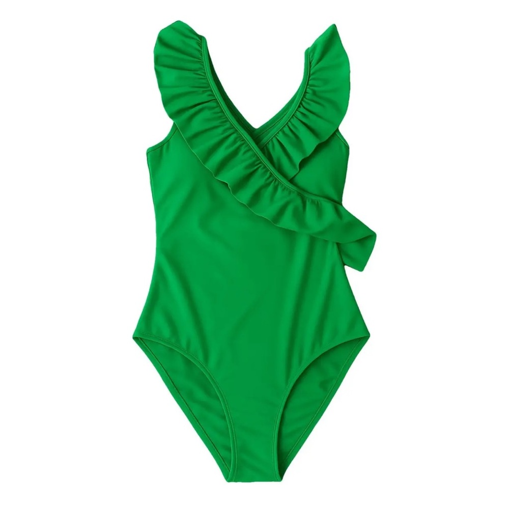 Maje Green Ruffled One Piece Swimsuit